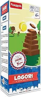 Funskool Games Lagori | The Traditional Outdoor Games of India | Classic Seven Stones Game | Premium Wood Blocks and Ball Included | Kids and Family | 2 Teams | 6 & Above (Multicolor)