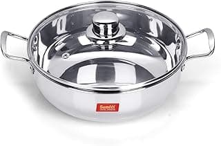 Sumeet Stainless Steel Induction Bottom (Encapsulated) Kadhai with Glass Lid Size No.11 (1.5 litres, 20.5 x 20.5 x 6.6 Cm)