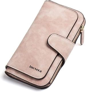 INOVERA (LABEL) Women's Vegan Leather Tri-fold Fashion Card Coin Holder Long Wallet (KK24)