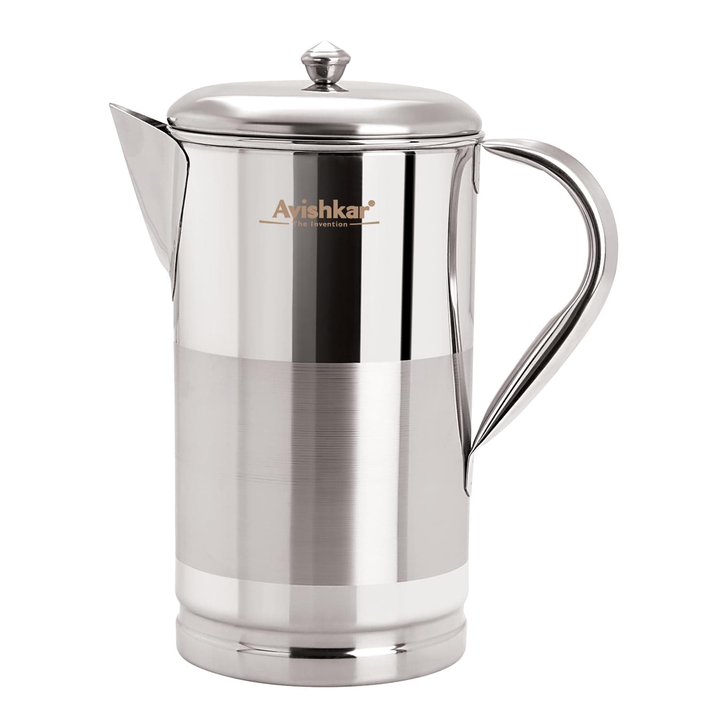 Avishkar Decent 2 Litre Stainless Steel Joint-Less Water Jug | High Grade Stainless Steel | Food Grade | Strong & Sturdy Spot Welded Handle | Easy to Pour