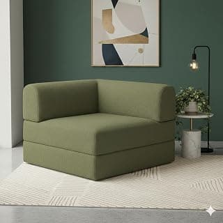 Premium Bouclé Fabric Sofa Cum Bed | Foldable Floor Sofa with Backrest | Convertible Single Bed | Space-Saving Furniture for Living Room & Bedroom,Olive Green