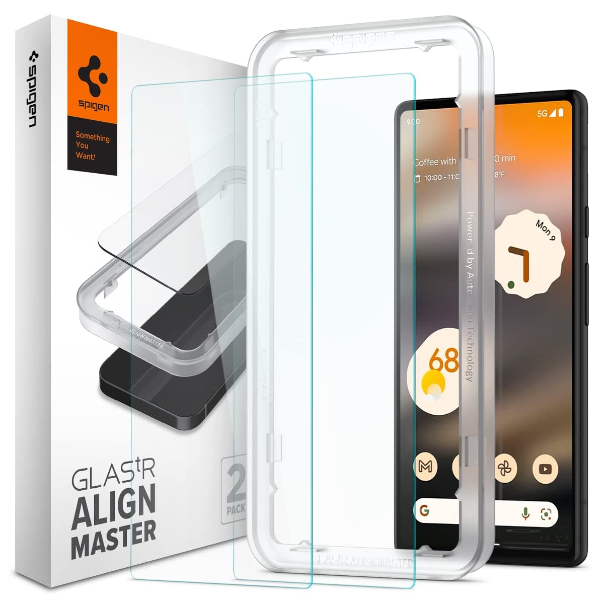 Spigen Alignmaster Tempered Glass Full Screen Protector Guard For Google Pixel 6a - 2 Pack