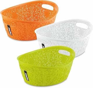 Nayasa Tri Colour Oasis Oval Basket | Set of 3 | Multi Purpose Storage Basket | Side Handles | Easy to Lift | Light Weighted | Ideal for Home, Kitchen, Bathroom, Office | Tri Color