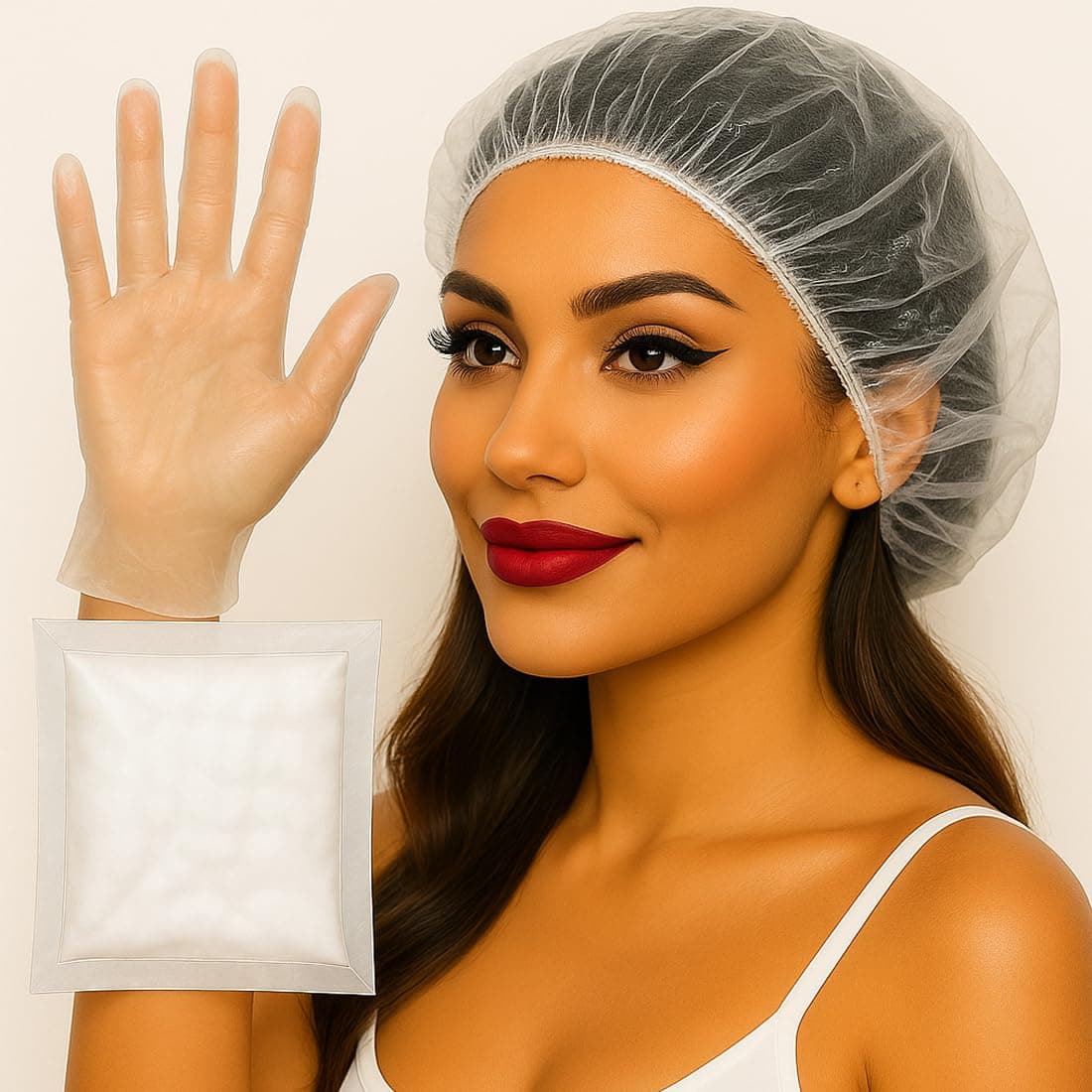 Adbeni Disposable Transparent Gloves 100 Pcs & Shower Caps 50 Pcs | Waterproof, Latex-Free | For Hair Coloring, Food Handling, Cleaning, Kitchen, Bath & Salon | One Size Fits Most