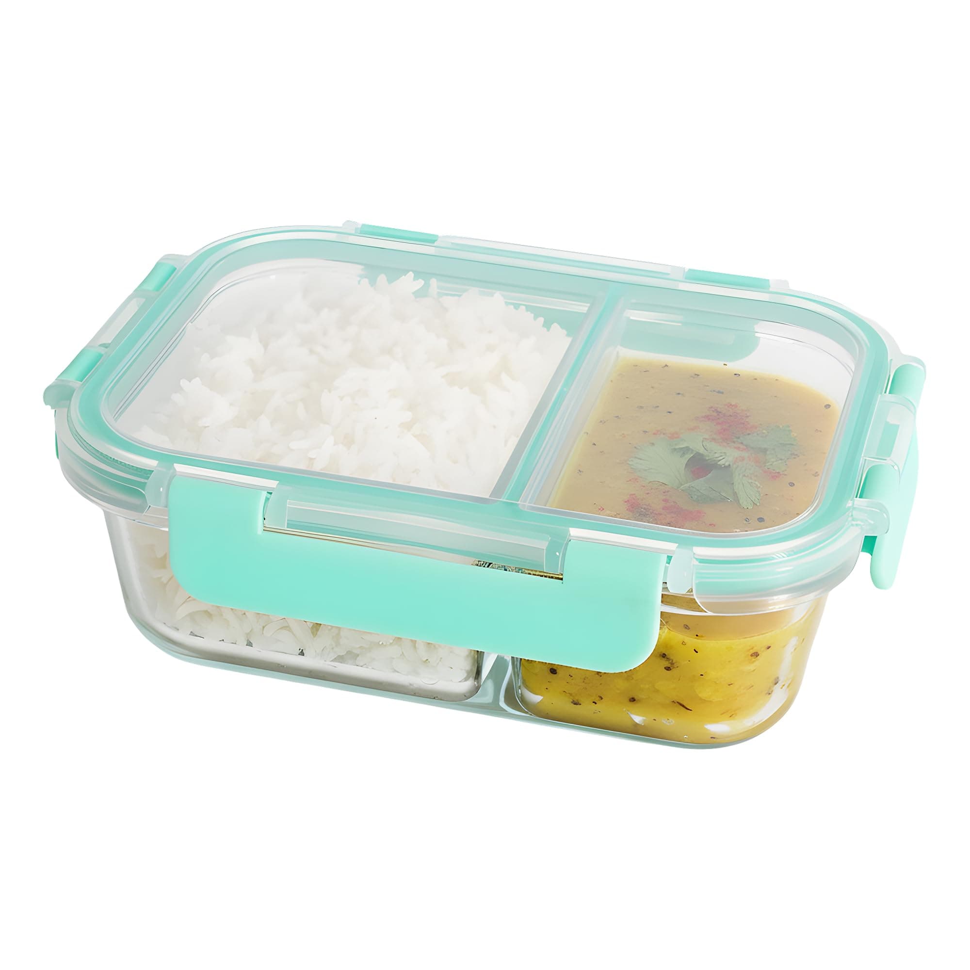 The Better Home Borosilicate Glass Compartment Lunch Box | Tiffin Box for Office for Men Women | Microwave Safe Leak Proof Airtight Lunch Boxes (1Pc - 1L), 980 milliliters, Clear