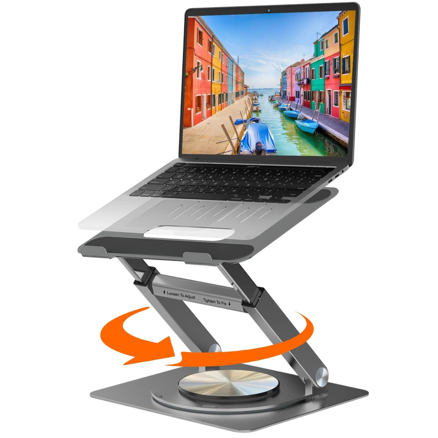 Dyazo 360° Rotating Laptop Stand | Height Adjustable & Foldable Riser with Swivel Base | Heat Vent & Anti-Slip Design | Laptop Holder for Desk & Standing Use | Fits Upto 15.6 Inch Laptops (Space Grey)