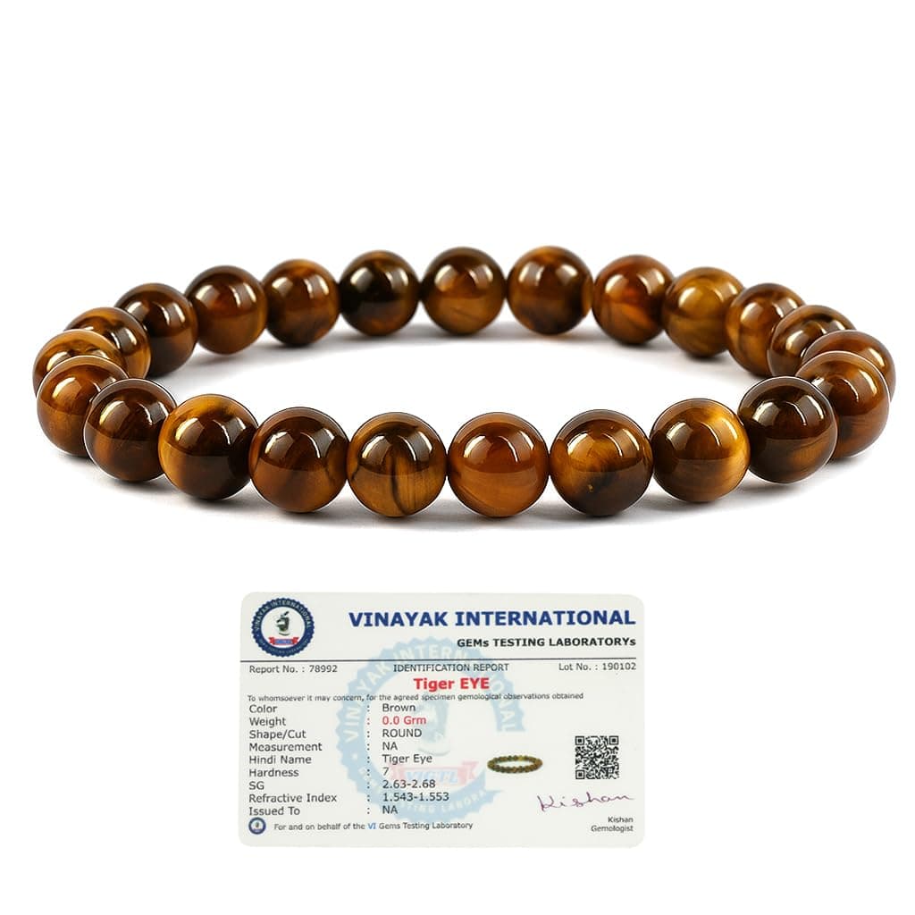 Reiki Crystal Products Certified Tiger Eye, Green Aventurine, Dhan Yog, Hematite, Pyrite 8 mm Round Bead Bracelet | Natural Healing Crystal Bracelet for Men & Women | Reiki Charged