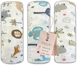 Trance Home Linen Super Ultra Soft 100% Cotton Malmal Baby Swaddle Light Soft fabirc Baby Wrap for New Born Babies Essential | New Born Receiving Blankets Swaddles (100x100 Cm, Baby Pug Set 3)