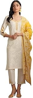 W for Woman Embroide Jacquard Straight Kurta, Pants and Dupatta Set