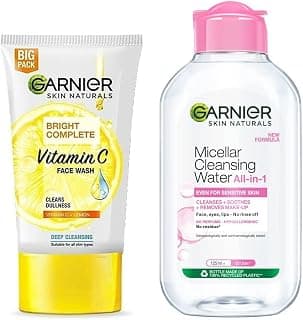 Garnier Bright Complete VITAMIN C Facewash, 150g & Garnier Skin Naturals, Micellar Cleansing Water, 125ml