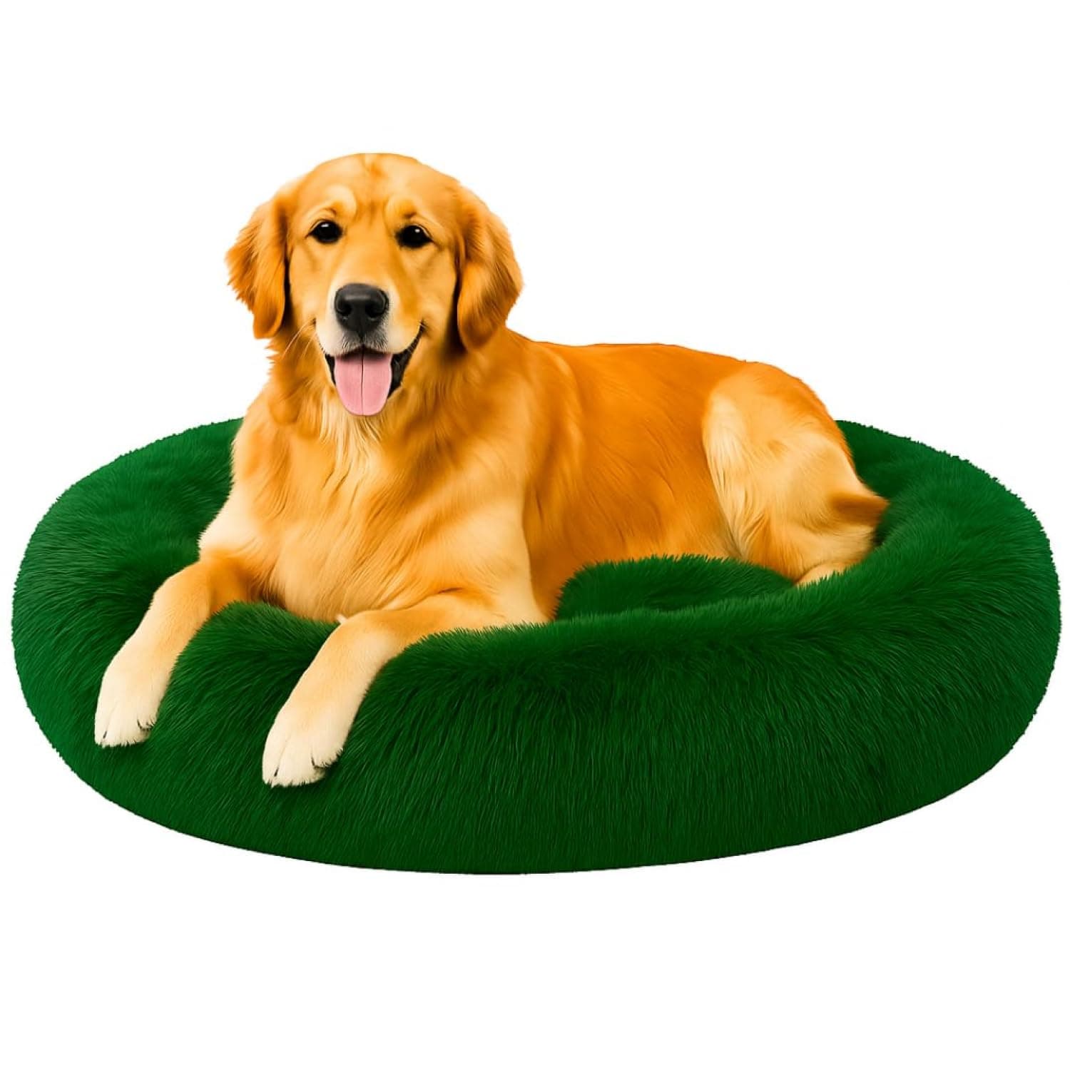 UNIQUE PET COLLECTION Fabric Fluffy Washable Waterproof Dog Bed For Summer | Large Size Round Pet Bed For Golden Retriever, Labrador, Pug, Beagle | Anti-Skid, Soft & Cozy For All Breeds (Green, S)