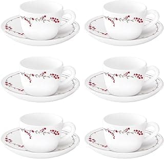 Larah by BOROSIL Verona 14CL Cup and Saucer Set, 145ml, 12-Pieces, White (Opalware)
