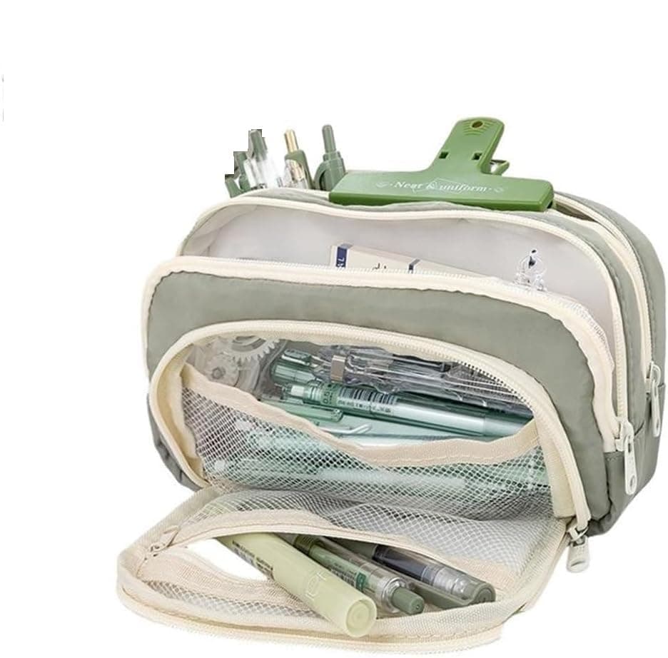 FunBlast Large Capacity Pencil Case, Multiple Compartment Double Zipper Portable Pencil Pouch, Aesthetic Pouch, Kawaii Pencil Case, Cute Pouches for Girls, Stationary Organizer Bag (Sea Green)