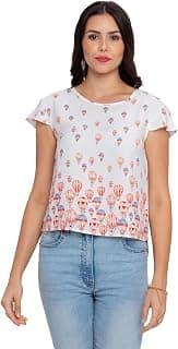 Zink London Women's Off White Printed Straight Top