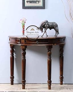 Solid Sheesham Wood Half Round Console Table for Living Room | Wooden Entryway & Foyer Side Table for Drawing Room & Hall | Entrance Entryway Table | Walnut Finish, (43x89x75cm)
