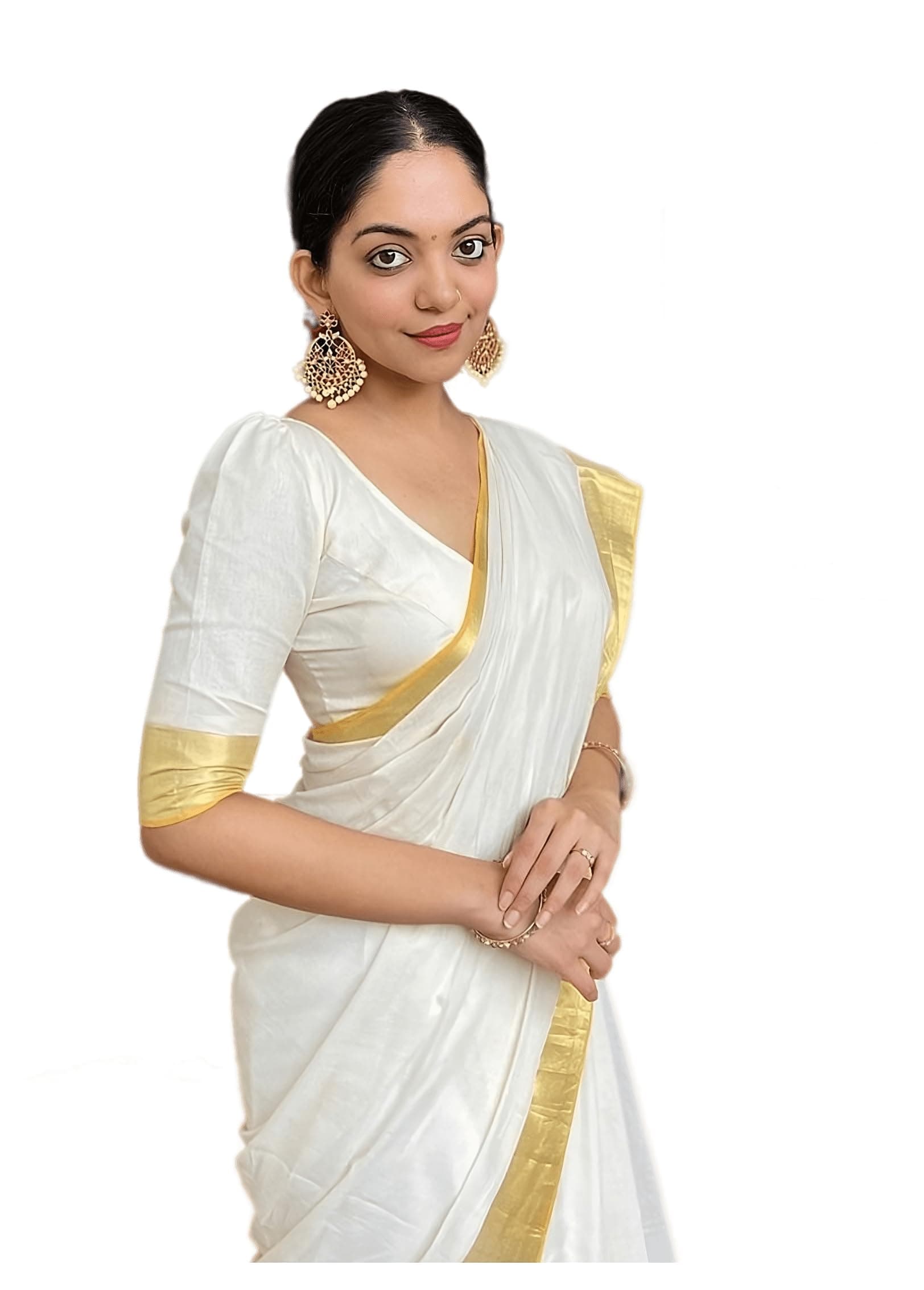 Sidhidata Women's Chanderi Cotton Saree With Unstitched Blouse Piecee (White Golden Boarder)