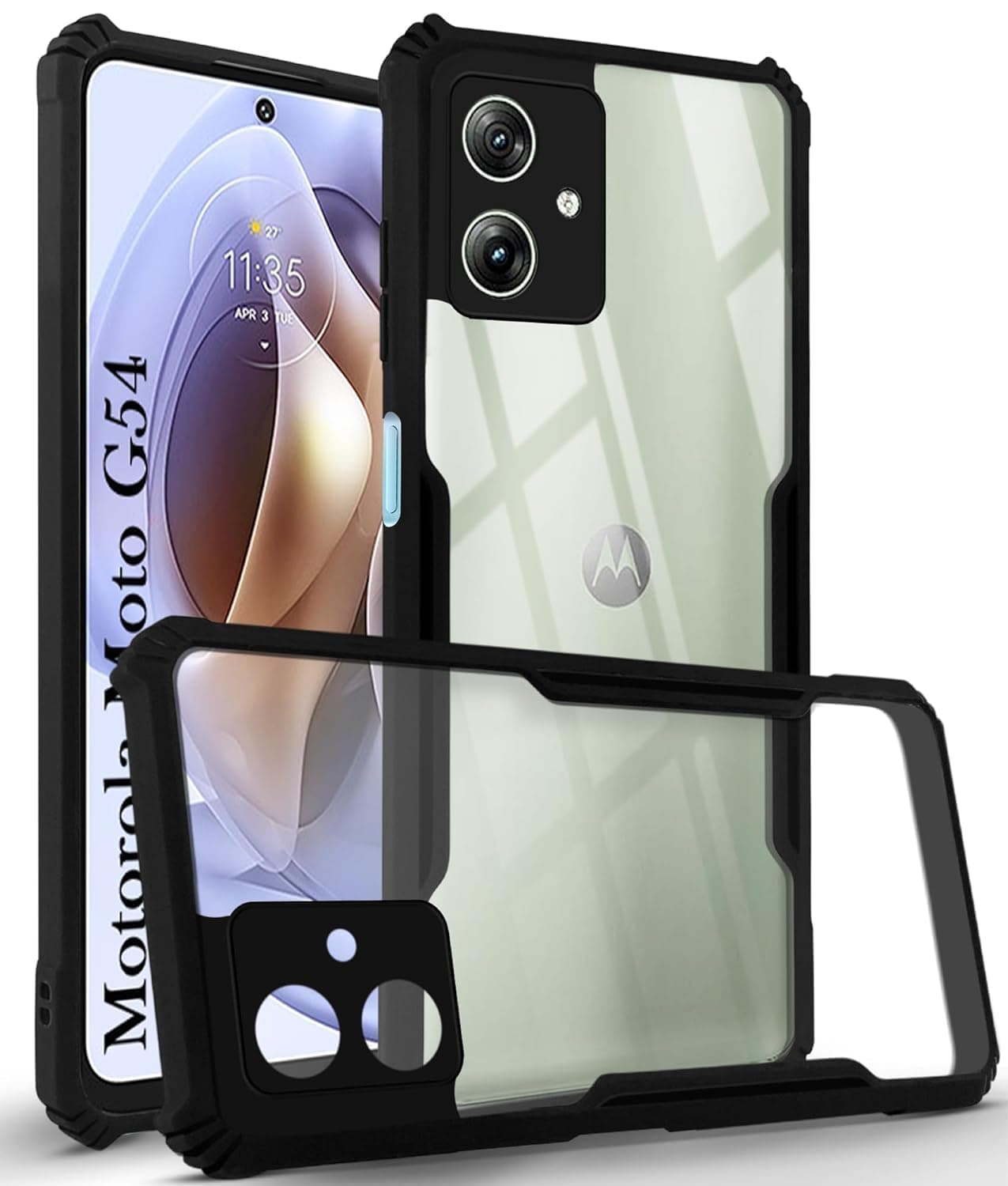 Amazon Brand Solimo Shockproof Crystal Clear Back Cover for Motorola Moto G54 5G | 360 Degree Protection | Transparent Motorola Moto G54 5G Back Cover Case (PC & TPU, Black Bumper)