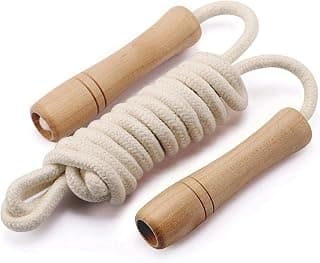 BlackMountain Skipping Rope - Wooden Handle Adjustable Cotton Rope For Men, Women & Kids - Gym/Workout Rope