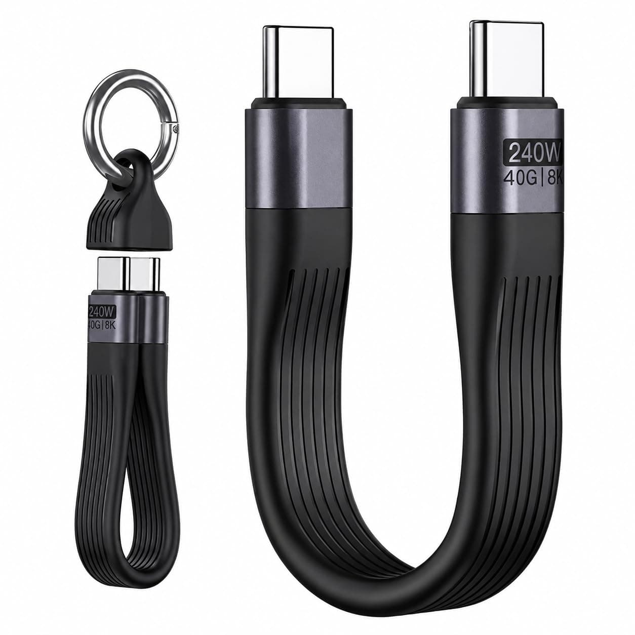 KRUNiQ 240W USB4 Fast Charging Cable with Keychain, 40Gbps Data Transfer & 8K Display, Short Tangle-Free USB C Cable for MacBook, iPhone, iPad, Samsung & Laptop (USB Cable(C)_Cable keychain)