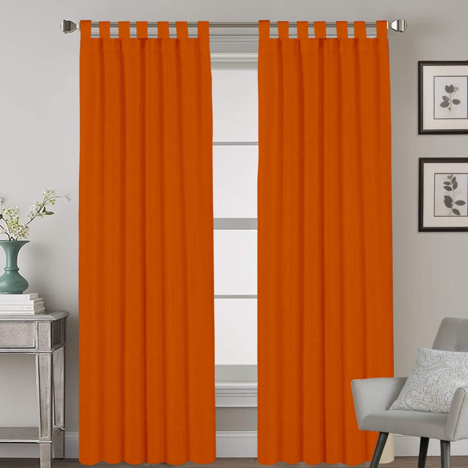 Villey Drapes Tab Top Blackout Curtains Thermal Insulated Room Darkening Curtains for Bedroom/Livingroom Pack of 1 Panels, Tiebacks, Hooks(Brunt Orange, Custom)