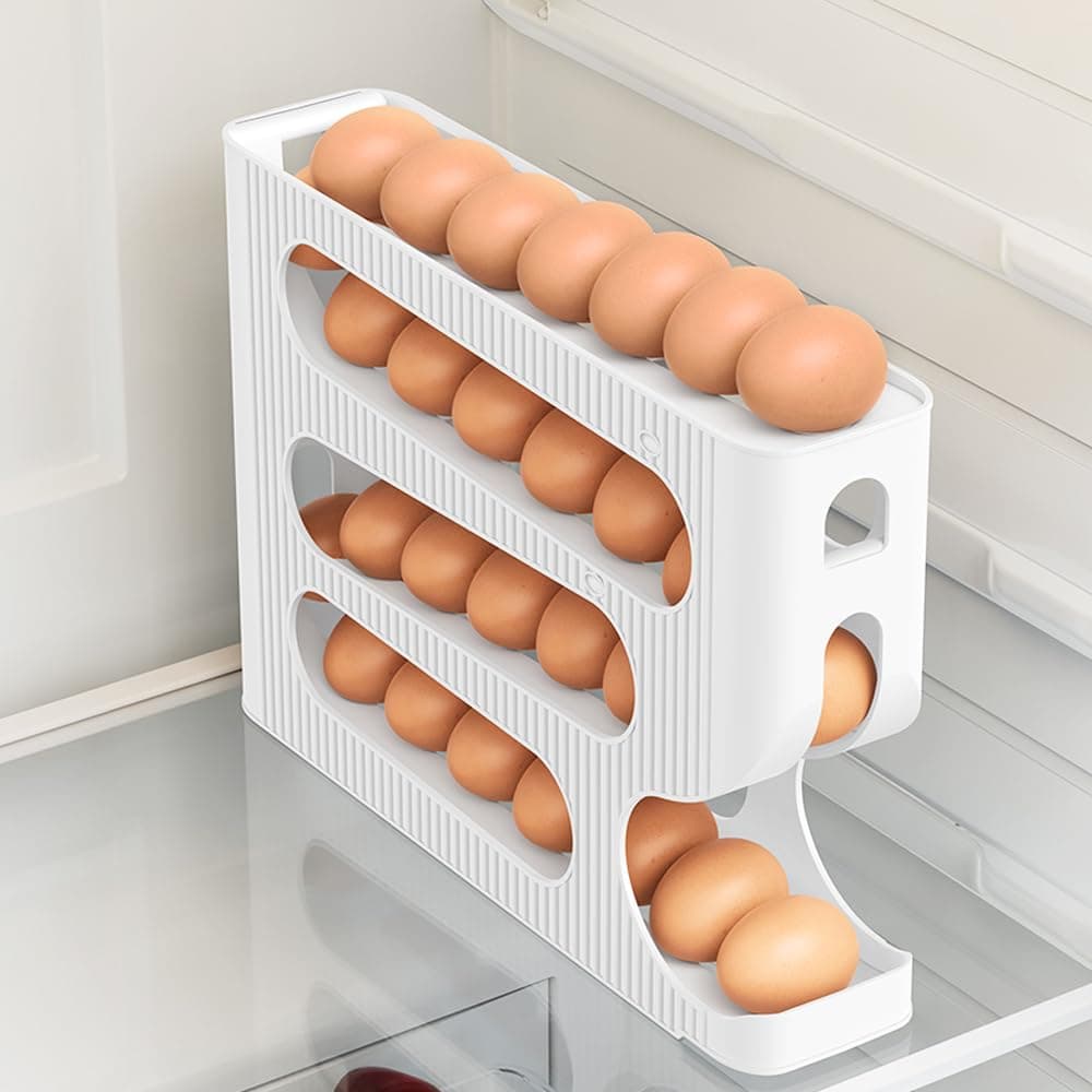 Automatic Rolling Egg Holder, Egg Organizer Storage for Refrigerator, Space Saving Container, Rack, Dispenser for Fridge - Suitble for "LARGE" Sized Eggs