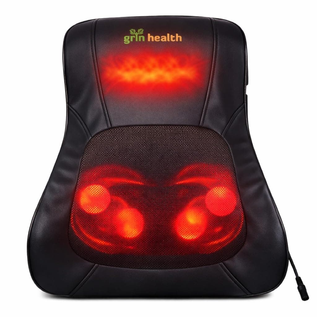Grin Health Shiatsu Back Massager Cushion For Chair, Massage Pillow with Kneading for Back, Neck, Shoulder, Massage Machine for Home, Massager for Chair -Back Pain Relief (GH237)
