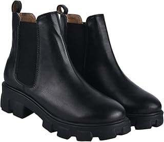 Shoetopia Women's Chunky Chelsea Boots – Ankle Booties with Lug Sole, Slip-On Elastic Side Panels, Stylish Fall/Winter Footwear
