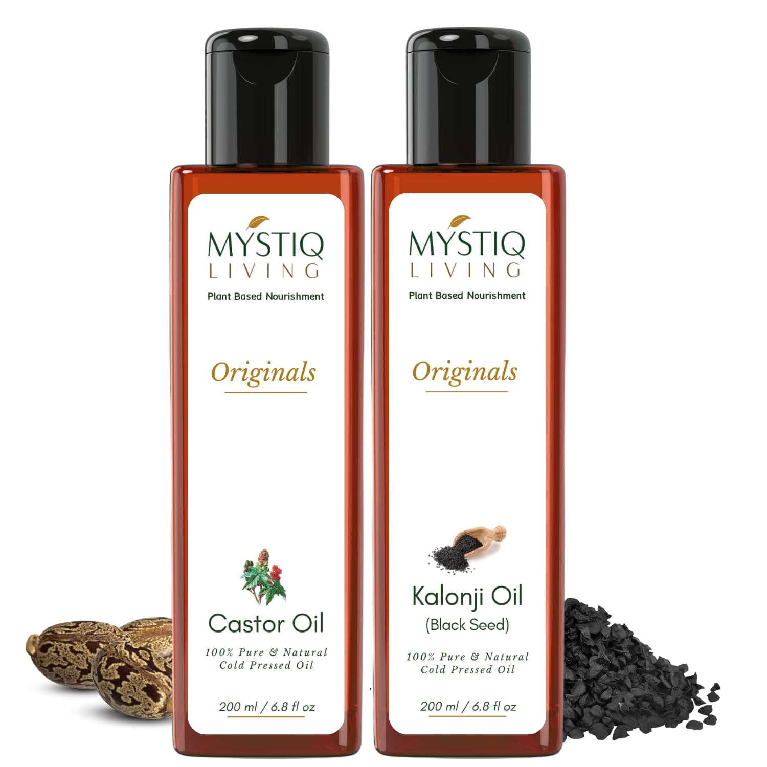 Mystiq Living Combo of Onion Black Seed Oil (Kalonji Oil) & Castor Oil for Hair Growth & Skin Care Cold Pressed, Pure & Natural - 400 ML (Pack of 2)