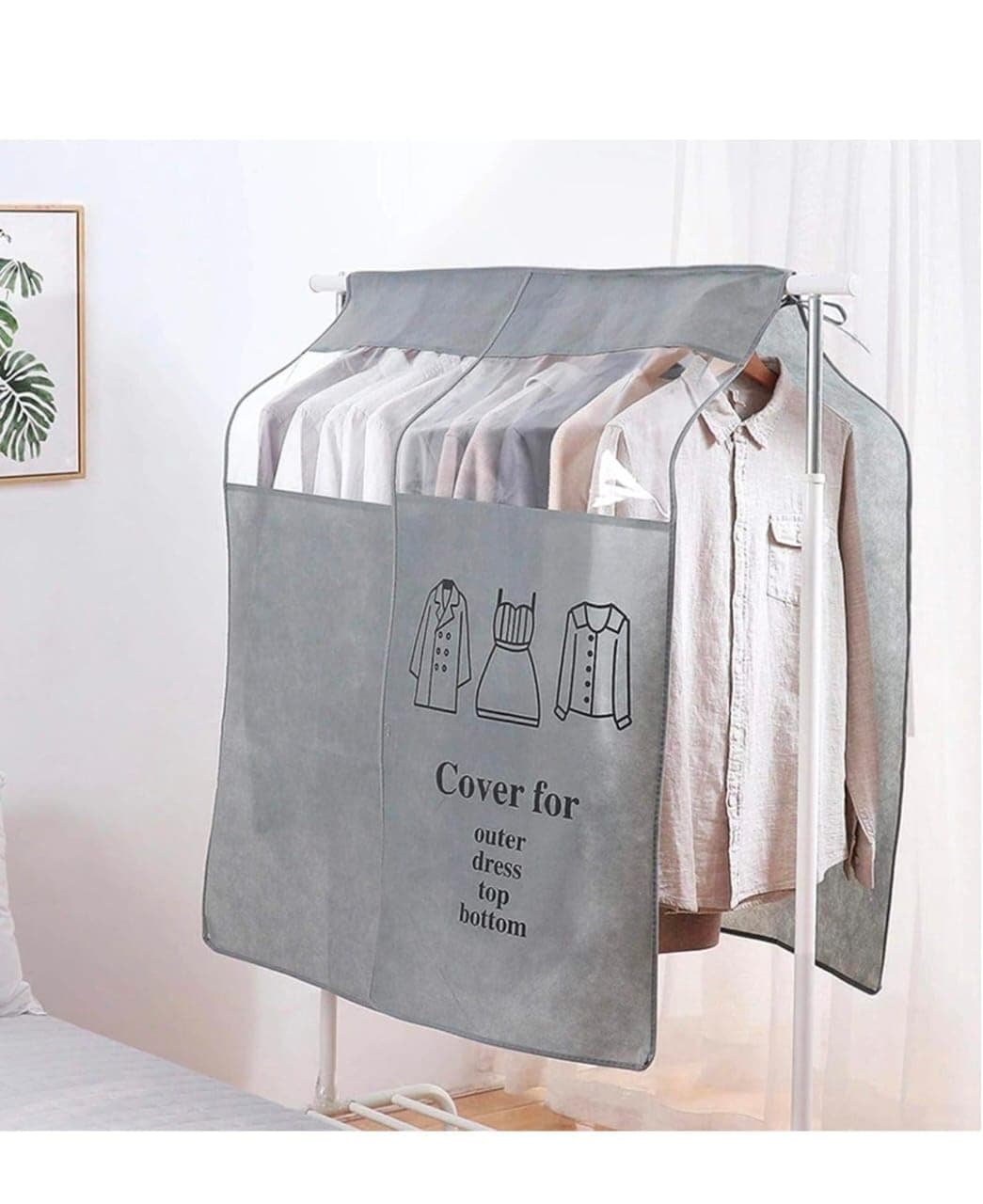 ALBELA HAFSA Large Hanging Clothes Cover for Wardrobe Storage | Non-Woven Dustproof Garment Organizer with Transparent Window | Suit, Dress, Coat & Shirt Cover for Home (Grey) (Pack of 1)