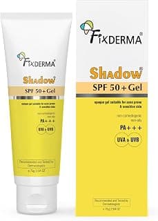 Fixderma Shadow Sunscreen SPF 50+ PA+++ Gel | Sunscreen SPF 50 for Oily, Acne Prone & Normal Skin | Broad Spectrum & UVA & UVB Protection | Lightweight | No White Cast | For Unisex - 75G
