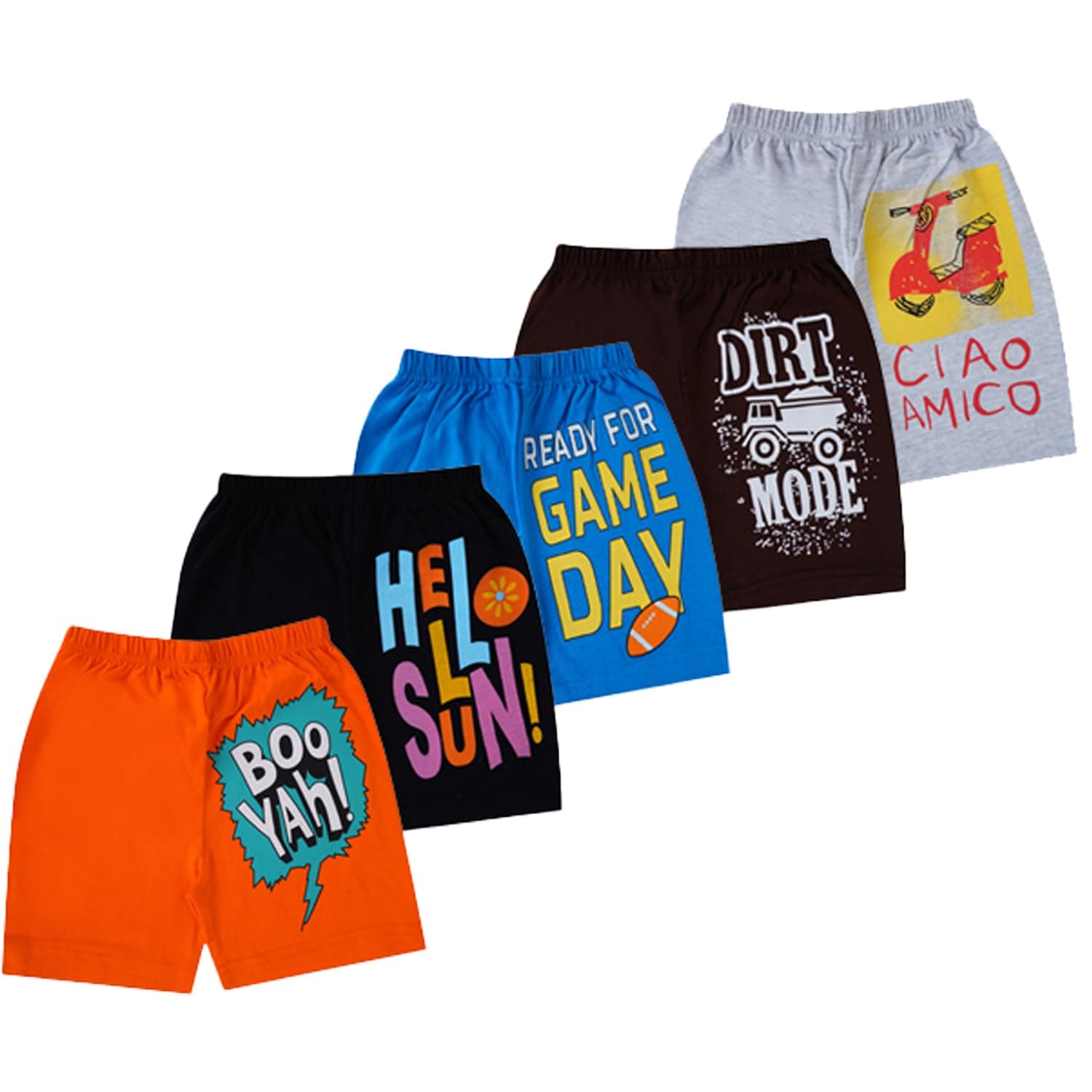 T2F Boy's Printed Cotton Regular Fit Shorts(Pack of 5)