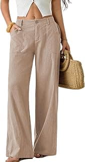 GRECIILOOKS Women High Waist Cotton Wide Leg Linen Trousers for Women