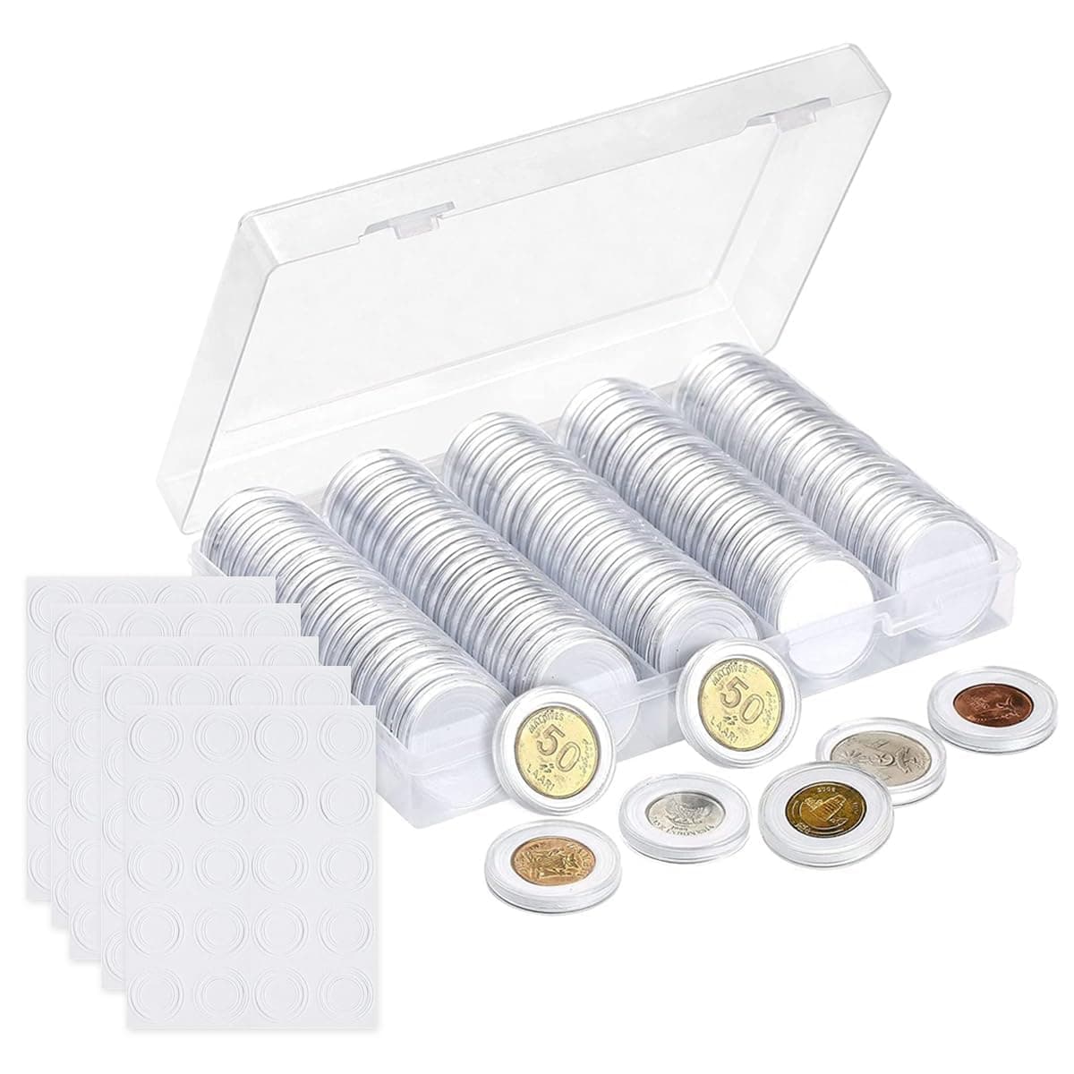 Kriaex Coin Storage Box for Collection – Transparent Plastic Coin Organizer with 24 Grids – Holds up to 100 Coins – Suitable for 17-30 mm Coins & Tokens – Universal Collectible Coin Holder