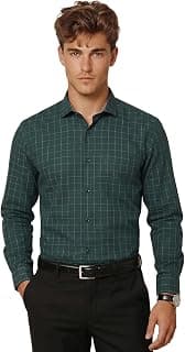 Peter England Men's Micro-Checkered Formal Slim Fit Full Sleeve Shirt | Cotton Rich