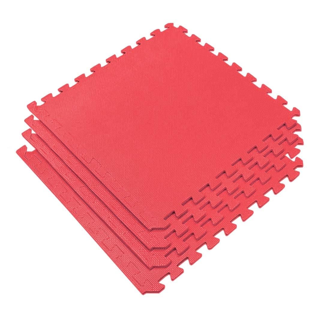 De Jure Fitness Puzzle Exercise Mat, EVA Foam, Interlocking Tiles, Kids Play Mat, Protective Flooring for Home Gym Equipment, Interlocking Foam Mat for Gym, School (Set of 4, Red)