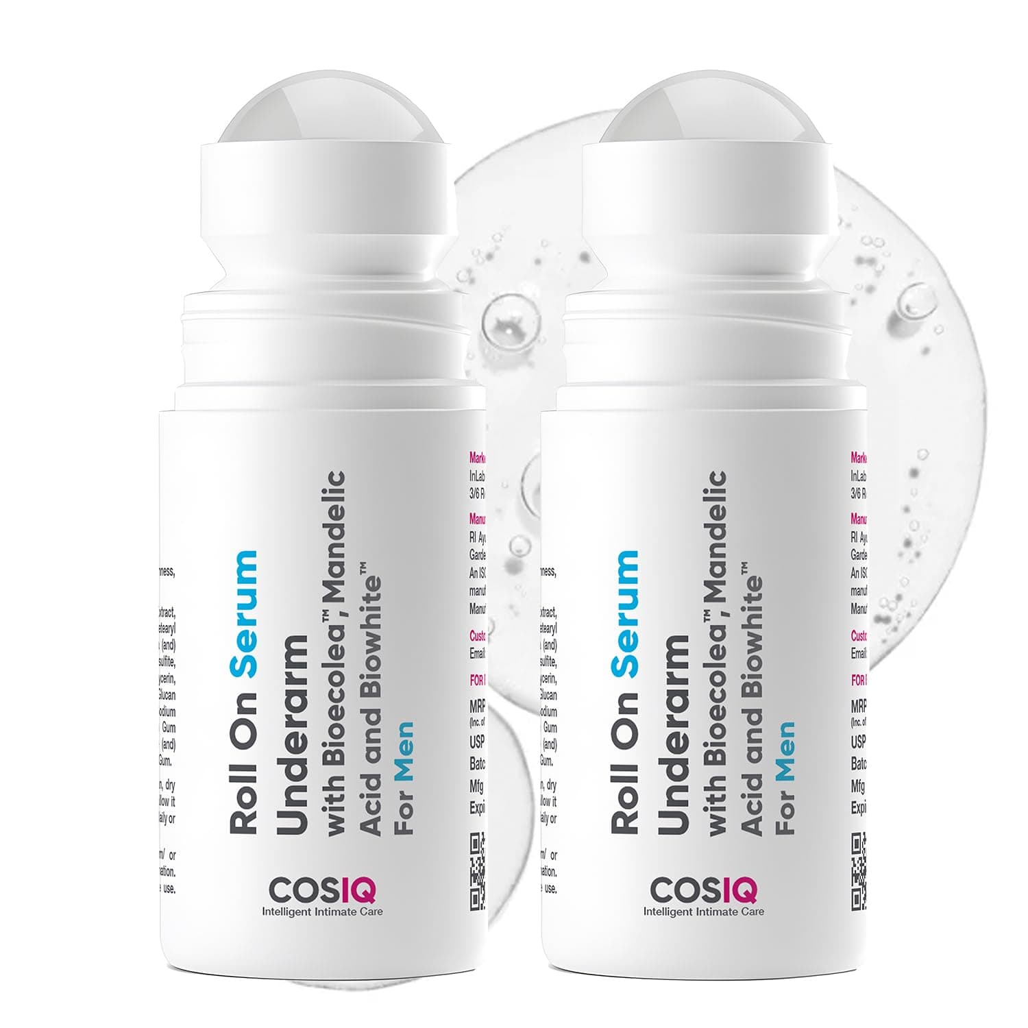 Cos-IQ Brightening Underarm Roll-On Serum for Men, 40ml Pack of 2 | With Bioecolea & Mandelic Acid, Controls Odour, Softens & Brightens, For Sensitive Skin, 2-Month Supply