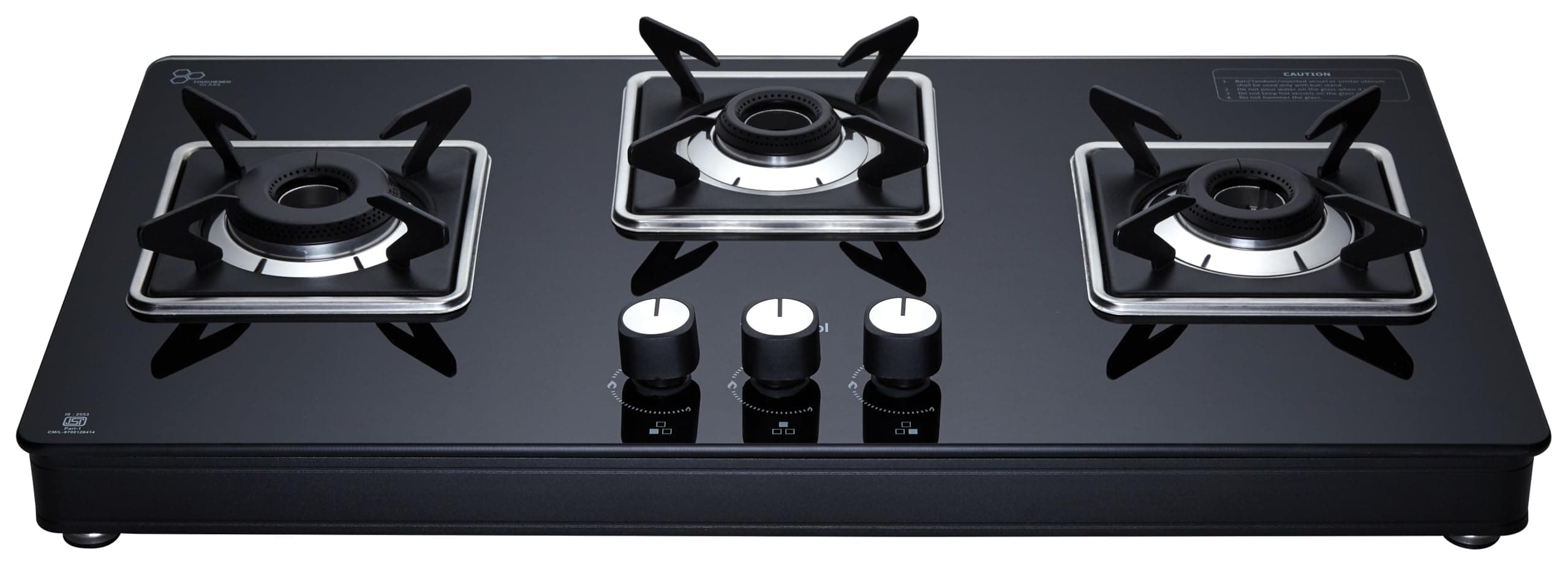 Whirlpool 75cm 3 Burner Auto Ignition Gas Stove | SABAF Brass Burners & Valves | 8mm Thick Toughened Black Glass | 10-Year Burner & Valve and 5-Year Glass Warranty | GRANDIOSA ULTRA LOTUS 753 CT AI BR