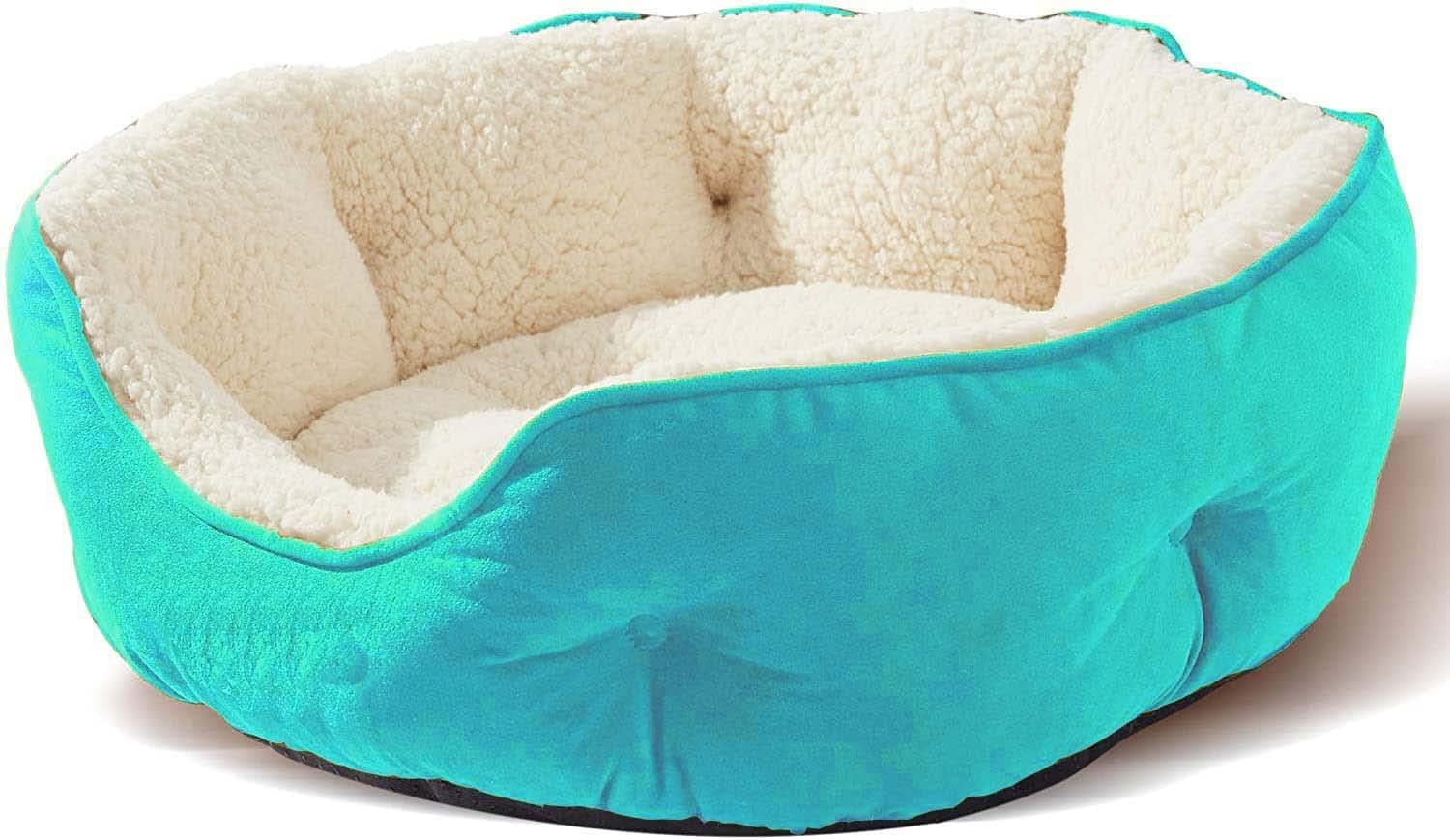AMICA Dog Bed, Cat Beds for Indoor Cats, Pet Bed for Puppy and Kitty, Extra Soft & Machine Washable with Anti-Slip & Water-Resistant Oxford Bottom (Sky, M)