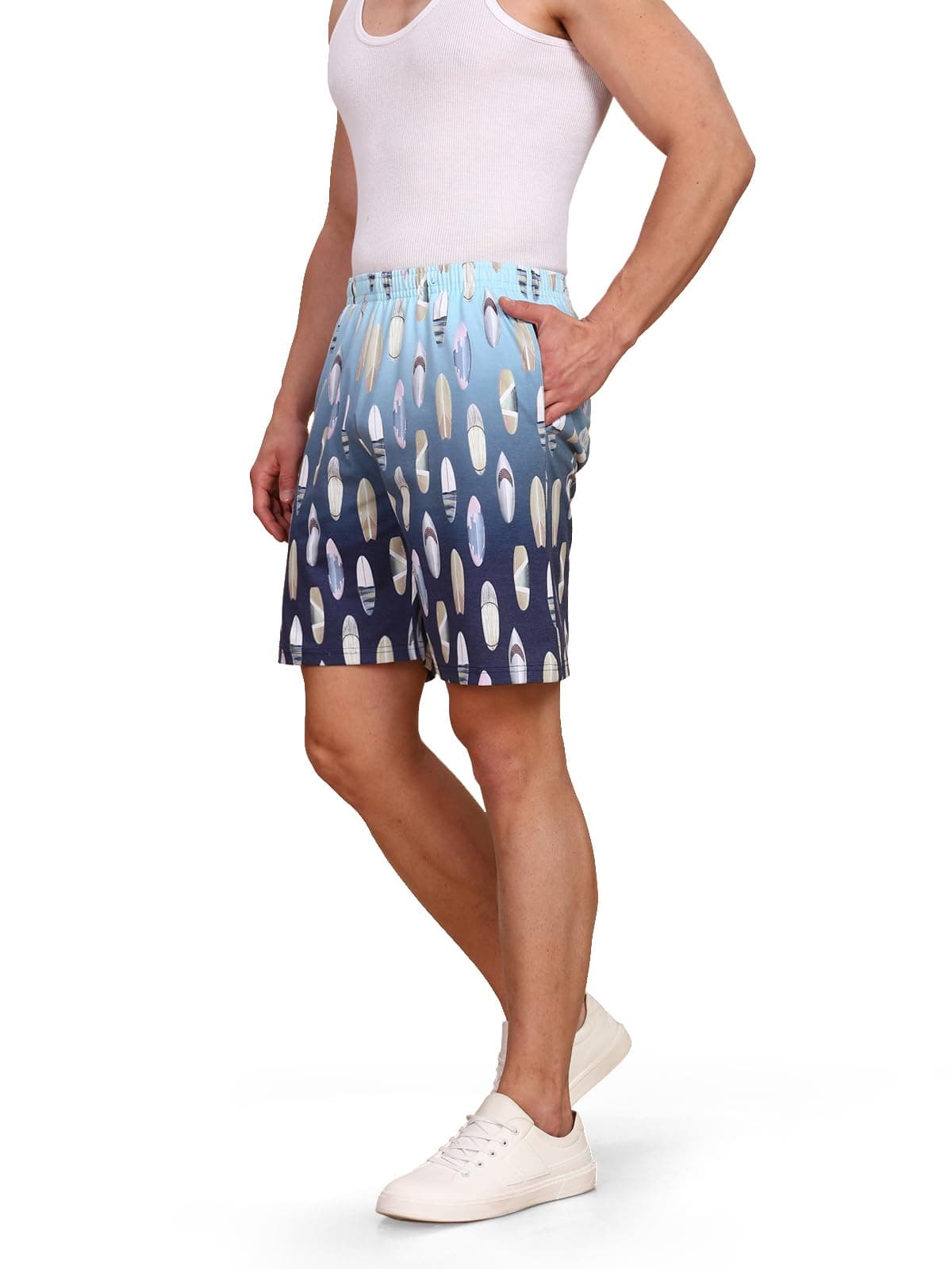 BULLMER Regular Fit Cotton Blend Summer Shorts for Men - Pack of 1 | Printed Shorts for Men Blue