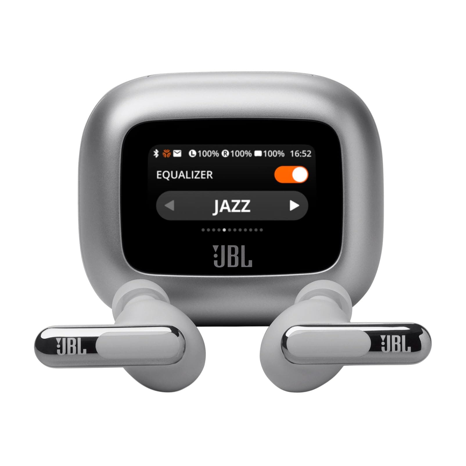 JBL Live Beam 3 TWS,Hi-Res Audio True ANC Earbuds,Smart Case with Touch Display,48H Playtime,Wireless Charging,6 Mic,Multipoint Connection,Ip55 Proof, Headphones App,Personi-Fi 3.0 (Silver)