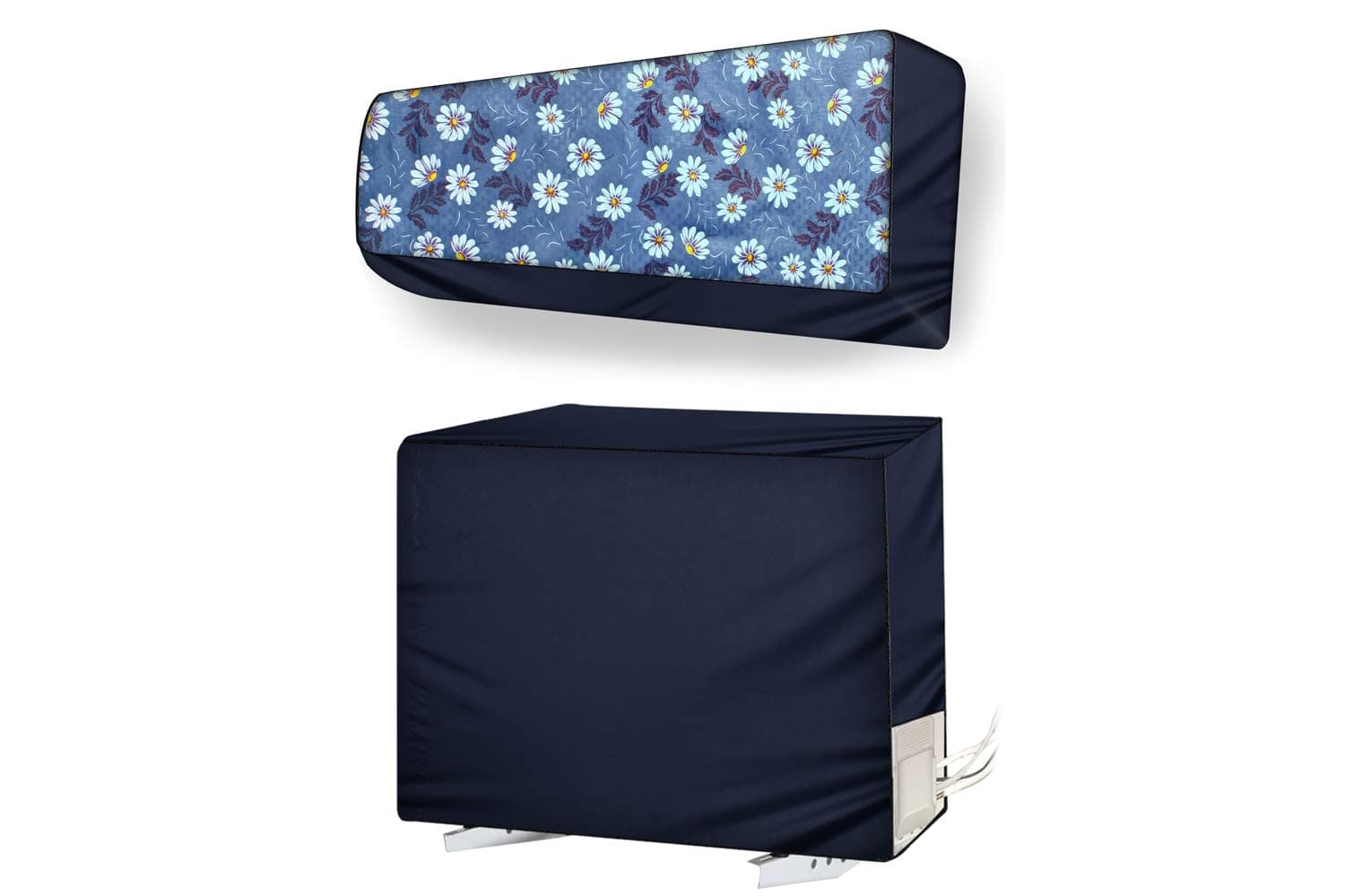Stylista ac Cover Set of Indoor and Outdoor Unit for 2 ton Capacity Floral Pattern Blueish Grey