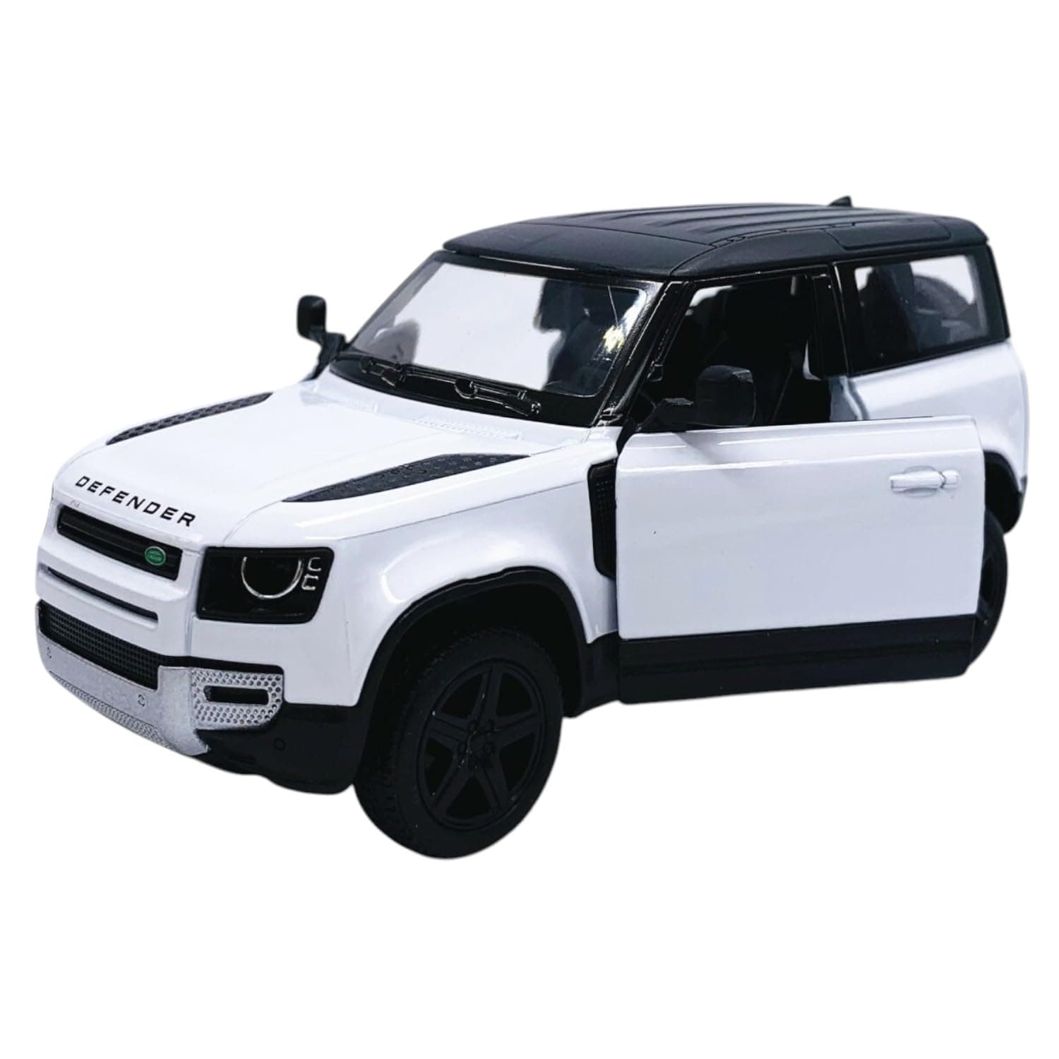 Mayatra's Die-cast Land Rover Defender Model Car, 1:36 Scale, White and Black, Metal Construction, Opening Doors, Rubber Tires, Collectible Display Piece, 15 x 5 x 5 cm (White)