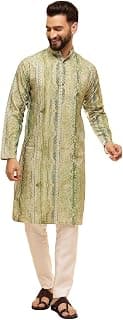 SOJANYA (Since 1958 Men's Cotton Silk Green Print Kurta with White Pyjama