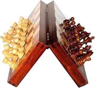 Magnetic Chess Board Educational Toys Travel Chess Set with Folding Board for Kids and Adults Indoor Outdoor Educational Travel Toys Wooden Color 12 Inch (Brown Chess) (12 * 12 inch)