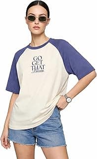 JUNEBERRY Women’s Raglan Sleeve Tee, Oversized Casual T-Shirt, Two-Tone Sleeves, Soft Cotton Fabric, Relaxed Fit Streetwear, Trendy Style (Sizes S–2XL)
