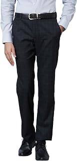 Park Avenue Men Mid Rise Smart Fit Checks Pattern Poly Viscose Blend Pleatless Formal Trouser