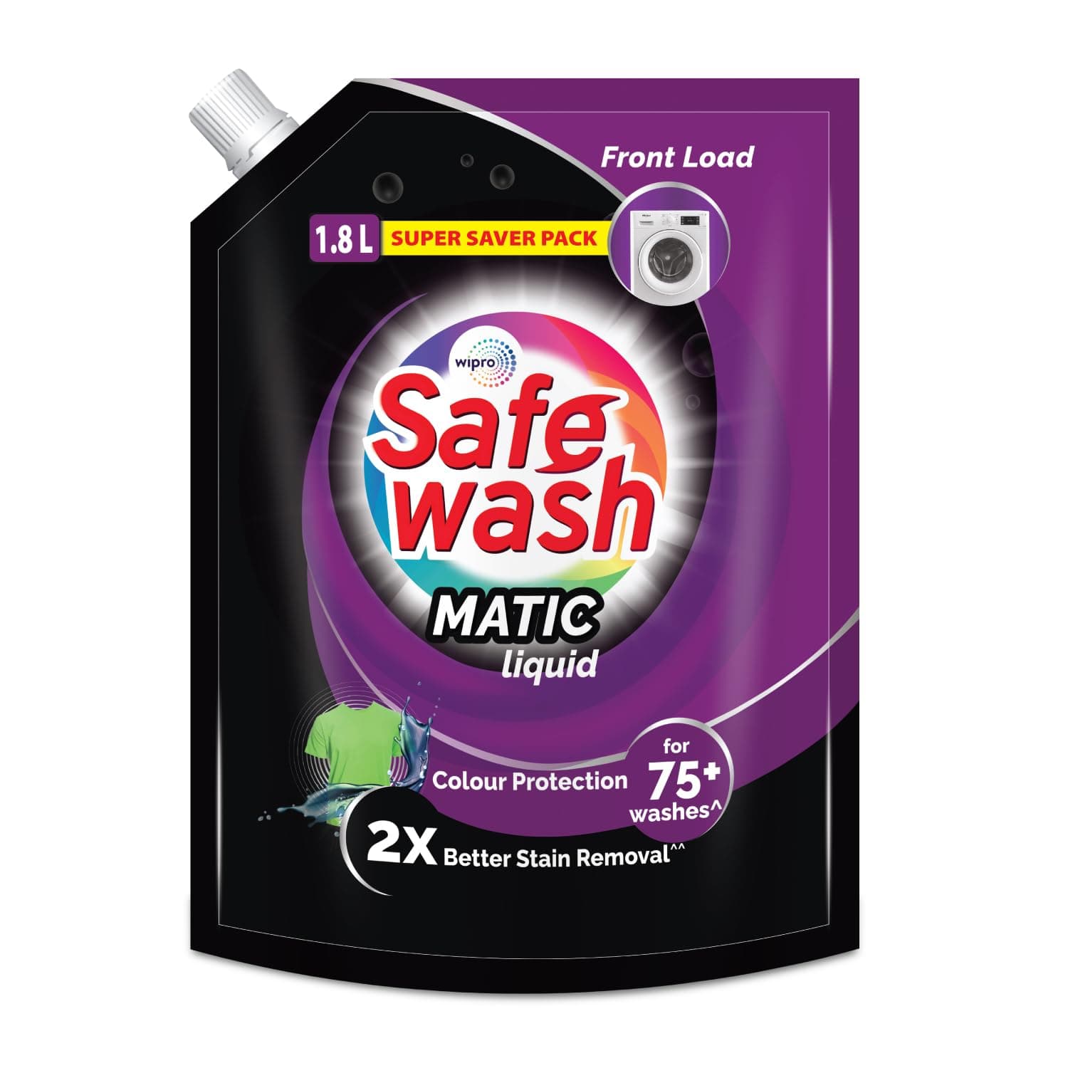 Safewash Front Load Matic Premium Liquid Detergent 1.8L Refill Pouch with Colour-Protect Technology | 2x Stain Removal | For All Types of Fabrics