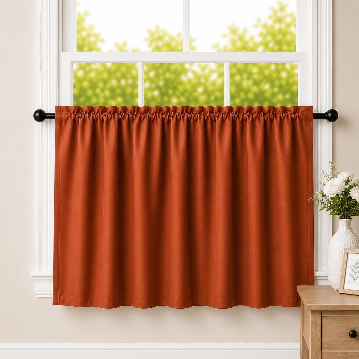 EDMOF Valance Blackout Rod Pocket Pattern Curtain Pack of 1 Piece, Kitchen Curtain | 3 Feet - Rust