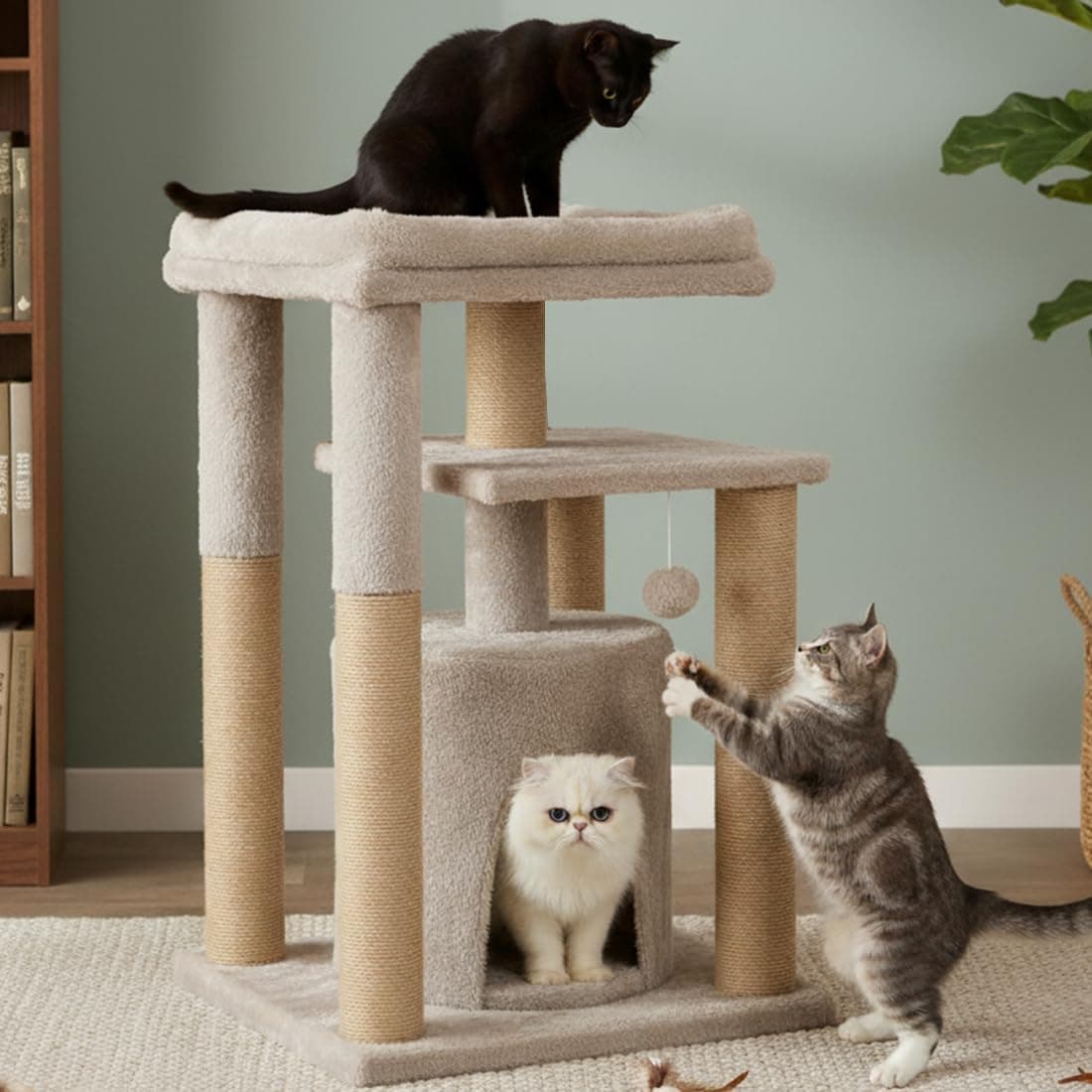 Wudyhub Cat Tree Indoor Climbing Activity Tower with Scratching Posts | Cat-81-Grey | 48x40x73 cm