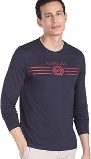 U.S. POLO ASSN. Men Cotton Regular Crew Neck Long Sleeve Brand Print T-Shirt